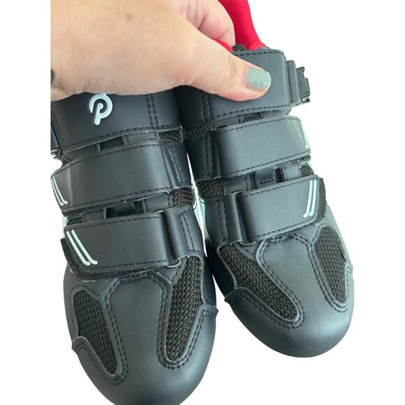 Peloton Cycling Shoes Black Red Trim & Cleats Size 38 Adjustable Straps - Picture 6 of 12